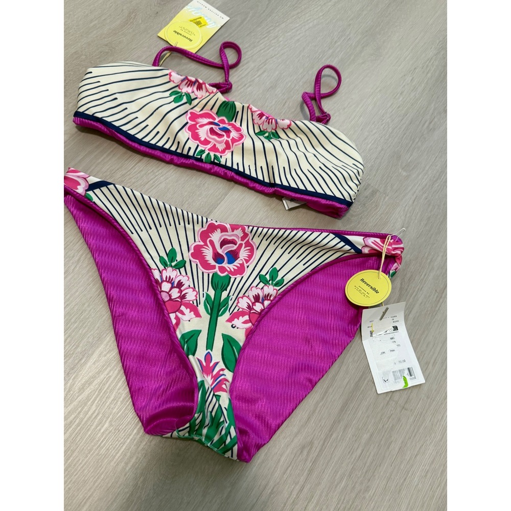 NWT Maaji Reversible Bikini Set top & Bottom Pink purple green floral Colorful L